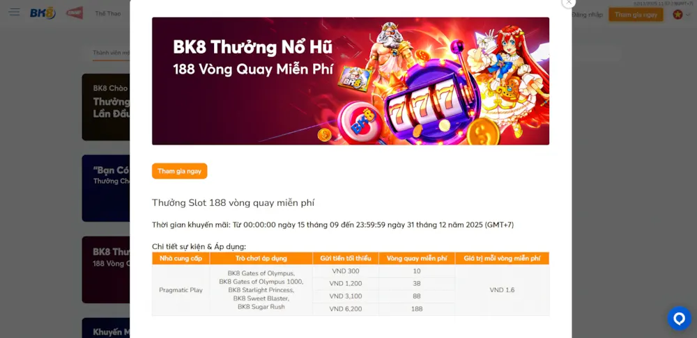 Khuyến mãi tại nhà cái BK8
