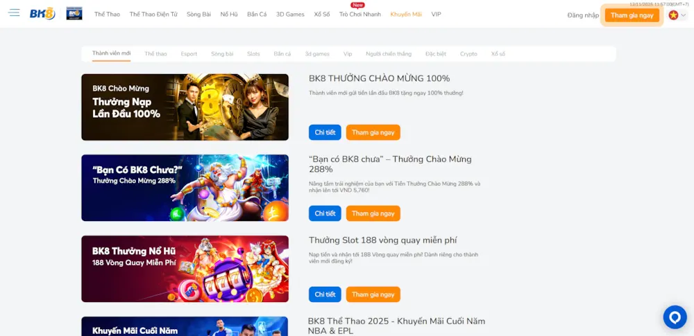 Khuyến mãi tại nhà cái BK8